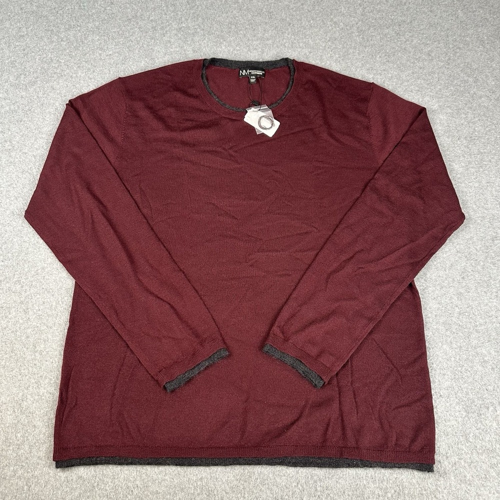 Neiman Marcus Cashmere Sweater Men XXL Burgundy Contrast Gray Double Layer